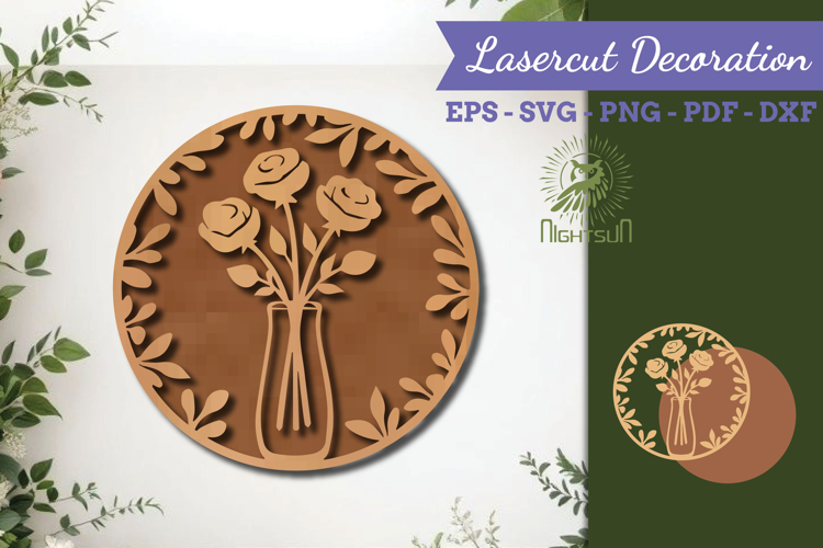 Flowers in Glass Lasercut Wall Decor SVG