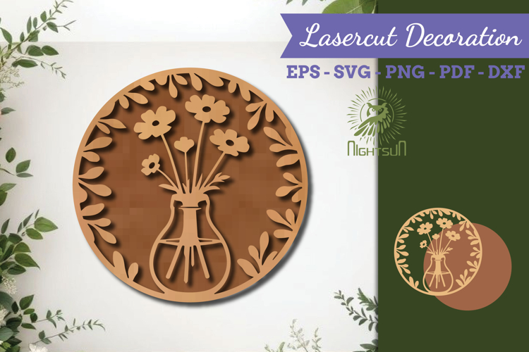Flowers in Glass Lasercut Wall Decor SVG