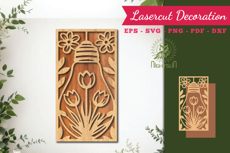 Flowers in Lamp Lasercut Wall Decor SVG