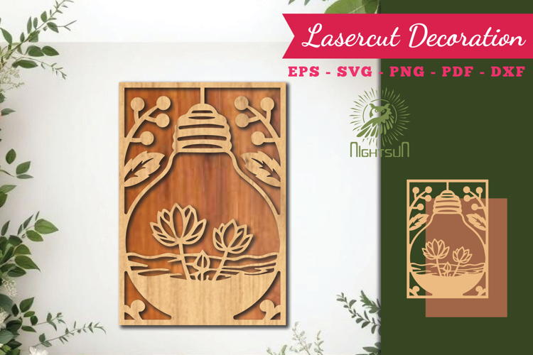 Flowers in Lamp Lasercut Wall Decor SVG