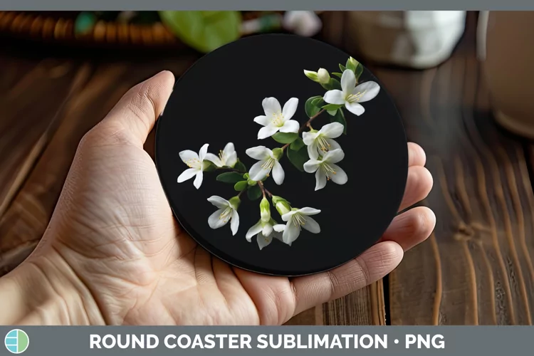 Flowers Jasmine Round Coaster Sublimation Coaster Designs