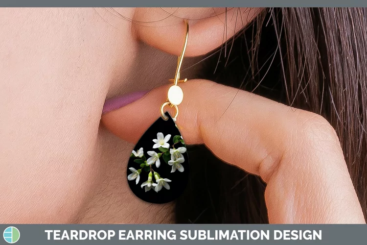 Flowers Jasmine Teardrop Earrings Sublimation Earrings Desig