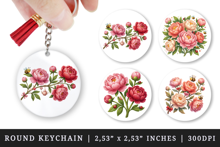 Flowers round keychain pintable sublimation design png