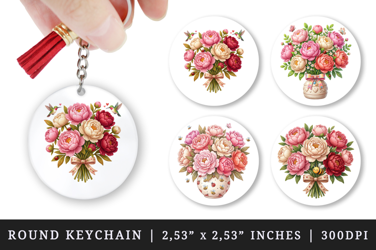Flowers round keychain pintable sublimation design png