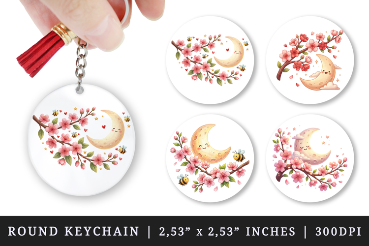 Flowers round keychain pintable sublimation design png