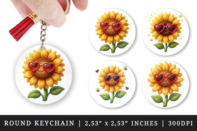 Flowers round keychain pintable sublimation design png