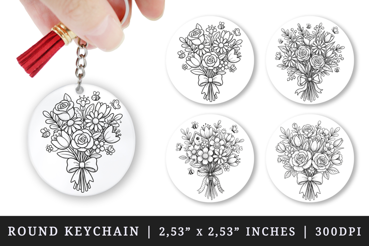 Flowers round keychain pintable sublimation design png
