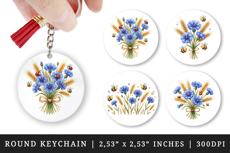Flowers round keychain pintable sublimation design png