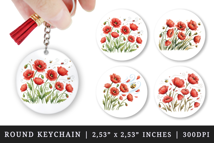 Flowers round keychain pintable sublimation design png