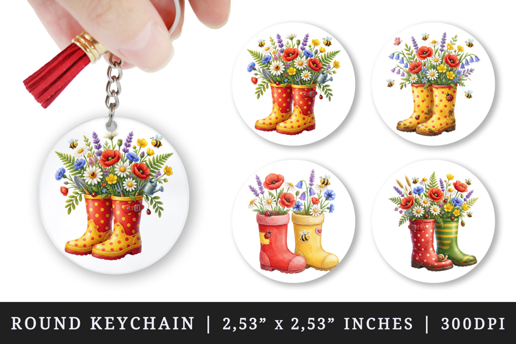 Flowers round keychain pintable sublimation design png