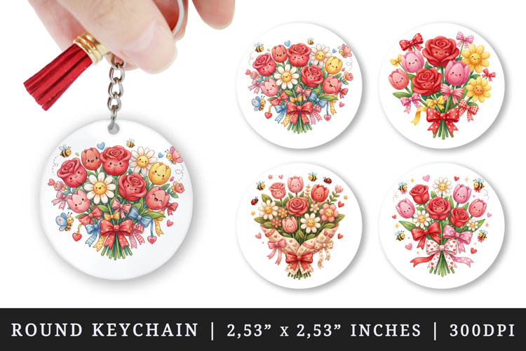 Flowers round keychain pintable sublimation design png