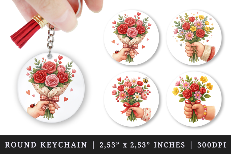Flowers round keychain pintable sublimation design png