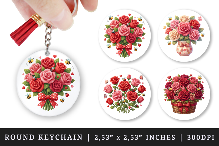 Flowers round keychain pintable sublimation design png