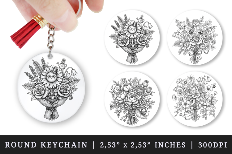 Flowers round keychain pintable sublimation design png