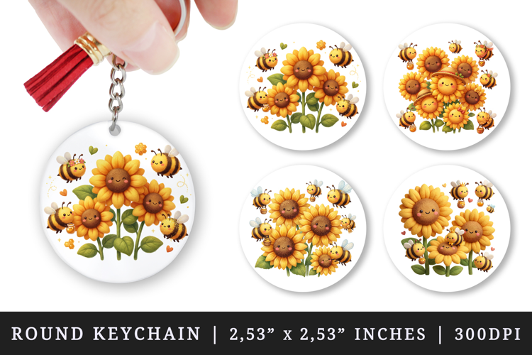 Flowers round keychain pintable sublimation design png