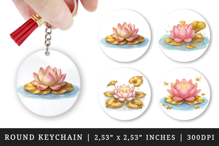 Flowers round keychain pintable sublimation design png
