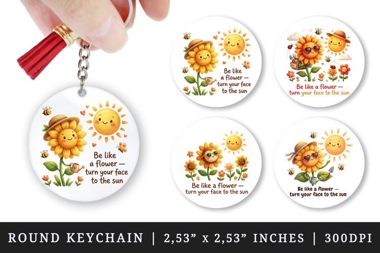 Flowers round keychain pintable sublimation design png