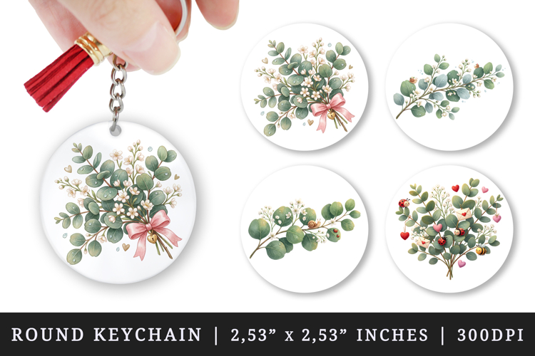 Flowers round keychain pintable sublimation design png