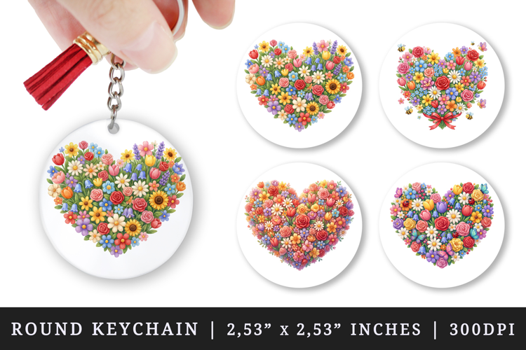 Flowers round keychain pintable sublimation design png