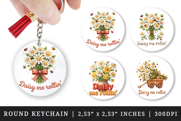 Flowers round keychain pintable sublimation design png