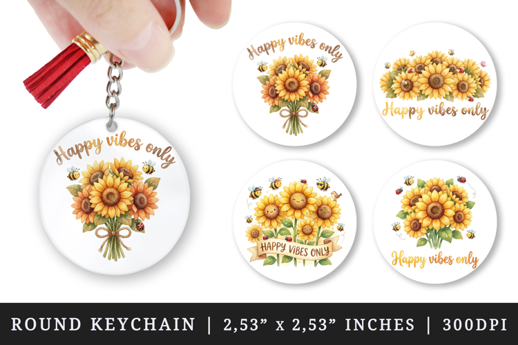 Flowers round keychain pintable sublimation design png