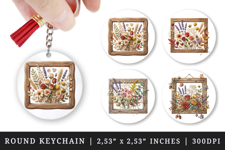 Flowers round keychain pintable sublimation design png