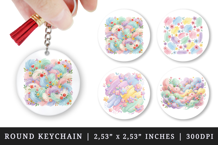 Flowers round keychain pintable sublimation design png