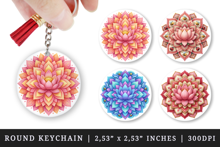 Flowers round keychain pintable sublimation design png