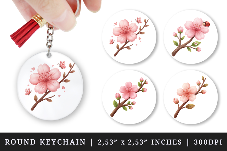 Flowers round keychain pintable sublimation design png