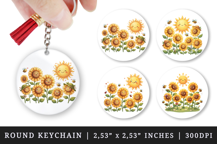 Flowers round keychain pintable sublimation design png