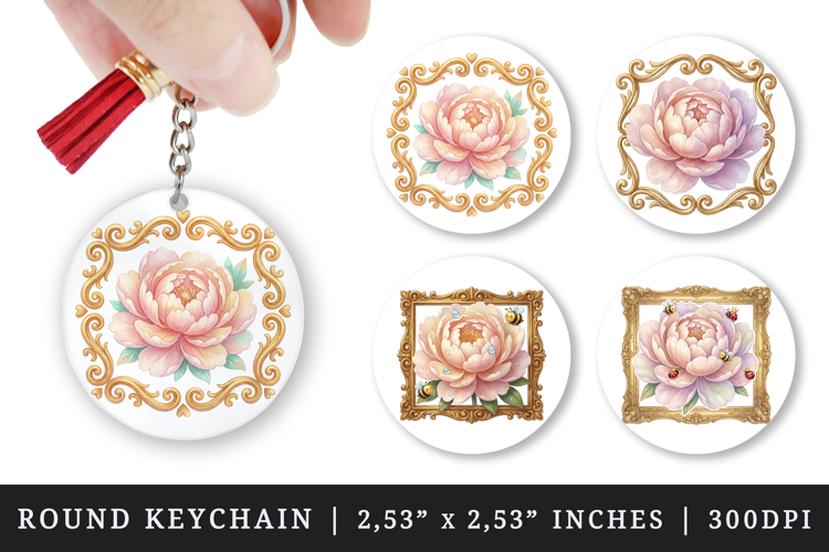 Flowers round keychain pintable sublimation design png
