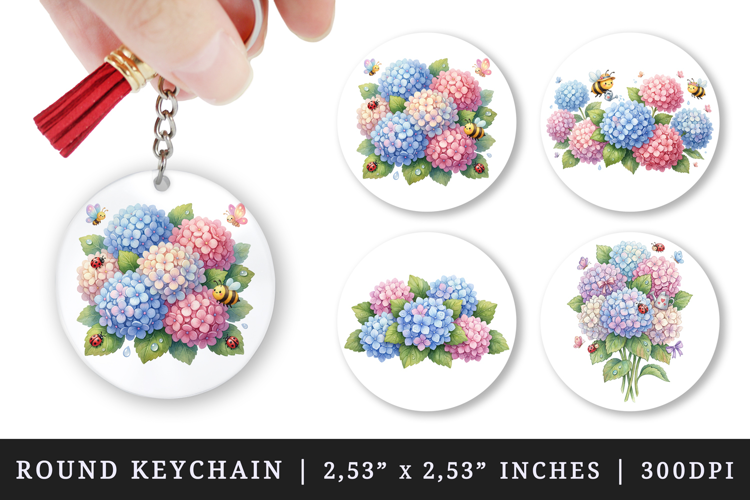 Flowers round keychain pintable sublimation design png
