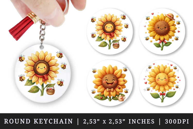 Flowers round keychain pintable sublimation design png