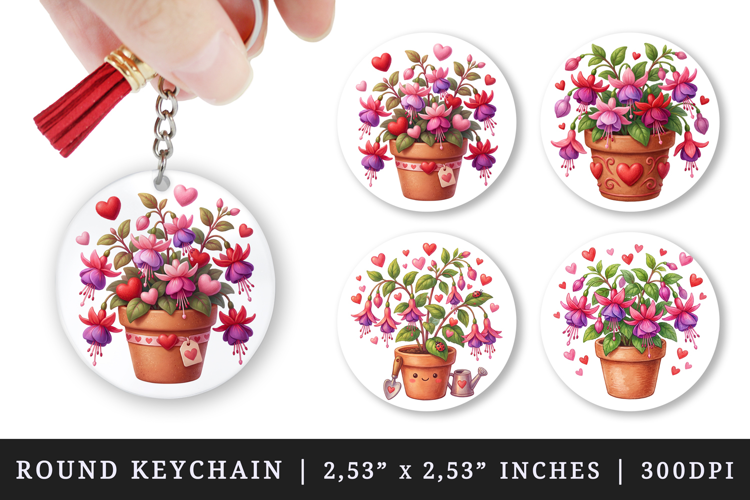 Flowers round keychain pintable sublimation design png