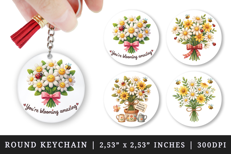 Flowers round keychain pintable sublimation design png