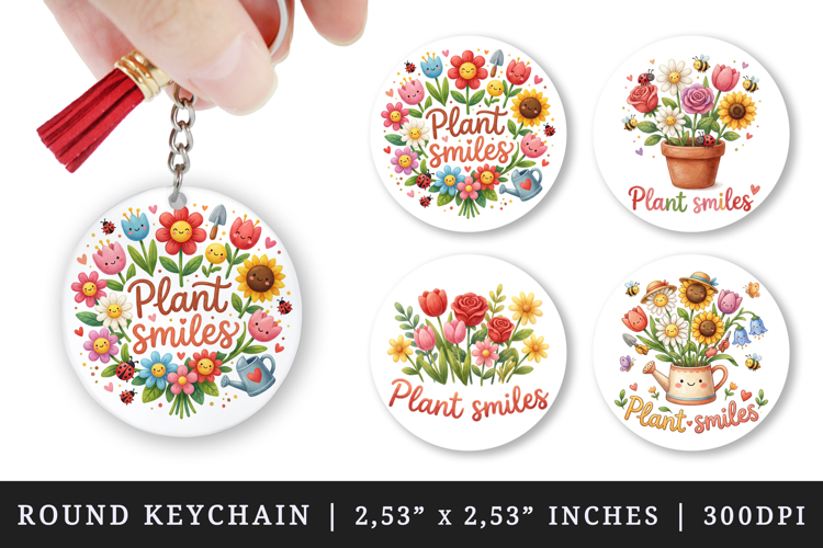 Flowers round keychain pintable sublimation design png