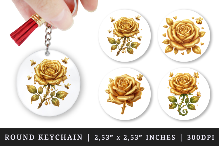 Flowers round keychain pintable sublimation design png