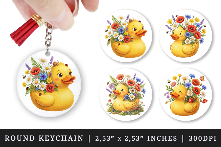 Flowers round keychain pintable sublimation design png