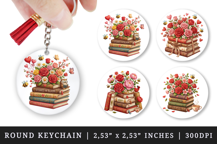 Flowers round keychain pintable sublimation design png
