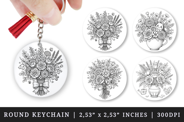 Flowers round keychain pintable sublimation design png