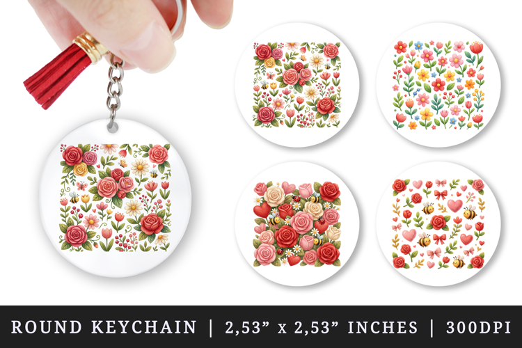 Flowers round keychain pintable sublimation design png