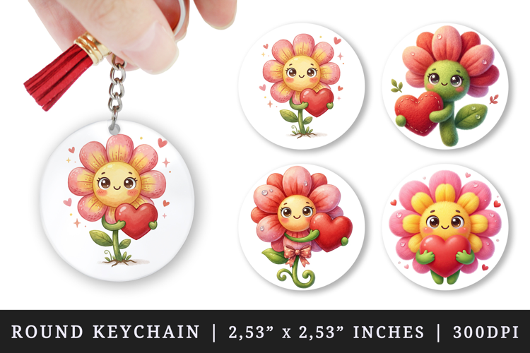 Flowers round keychain pintable sublimation design png