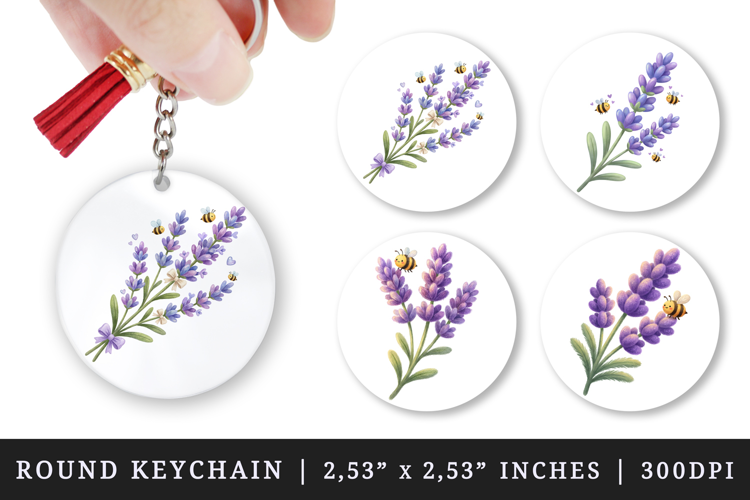 Flowers round keychain pintable sublimation design png