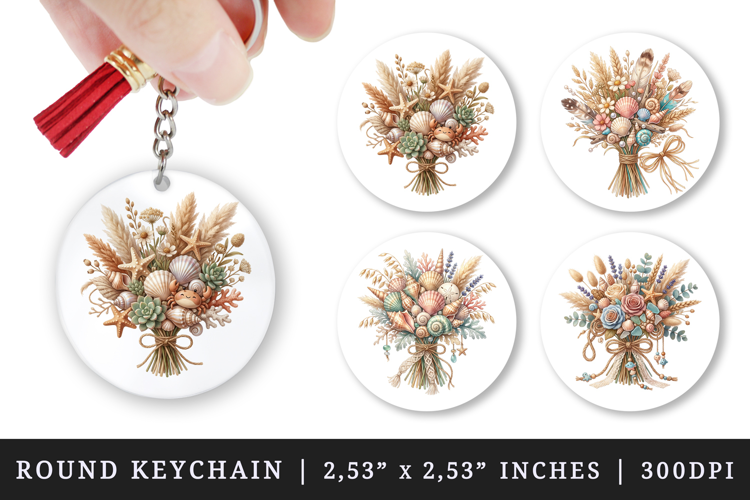 Flowers round keychain pintable sublimation design png