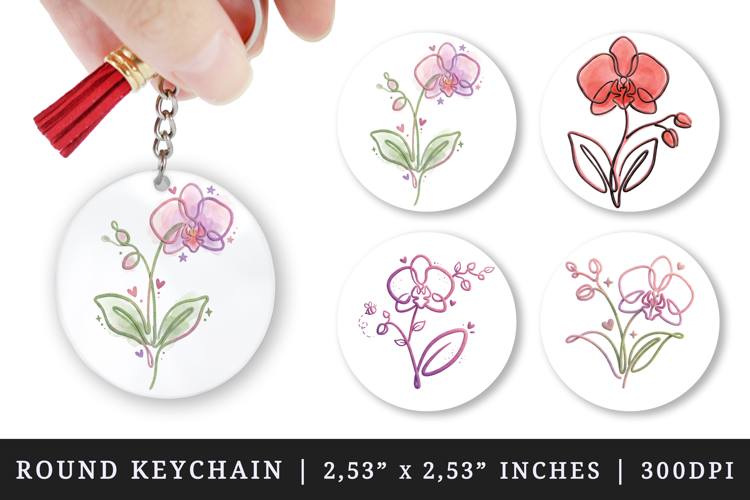 Flowers round keychain pintable sublimation design png