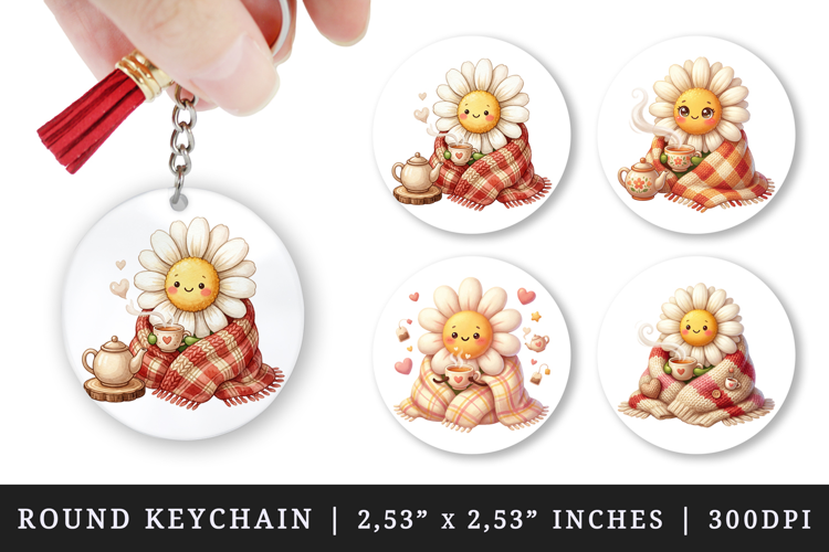Flowers round keychain pintable sublimation design png