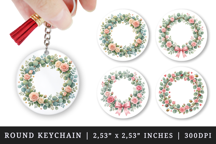 Flowers round keychain pintable sublimation design png
