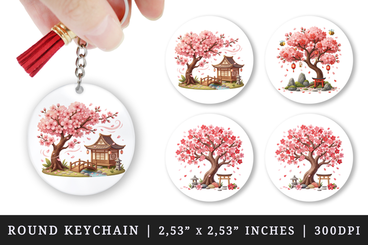 Flowers round keychain pintable sublimation design png