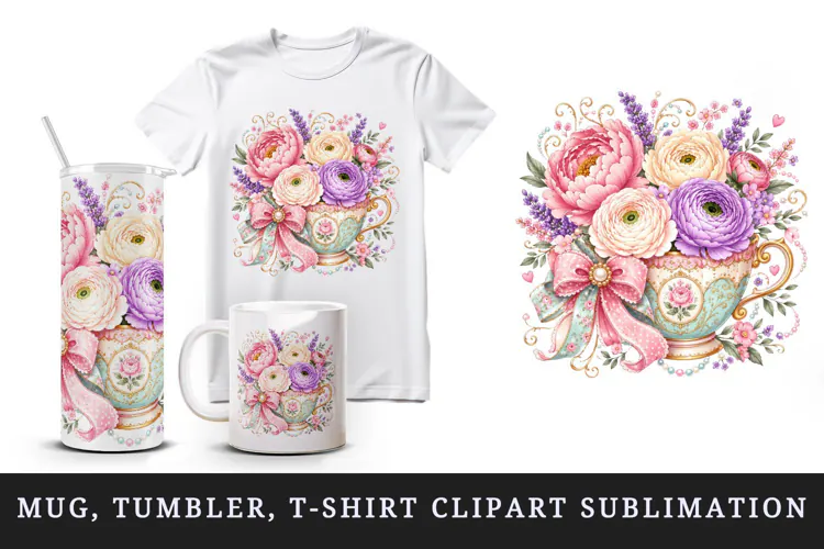 Flowers tumbler, mug wrap, clipart sublimation design