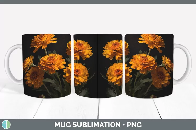 Flowers Marigold Mug Wrap Sublimation Coffee Cup Designs